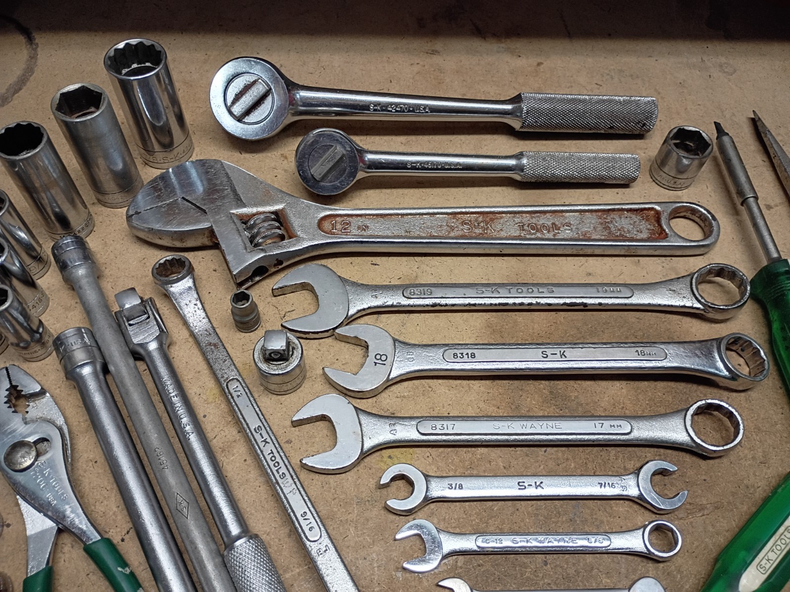 S-K TOOLS SOCKETS, EXTENSIONS WRENCHES, MIXED LOT MADE IN USA.