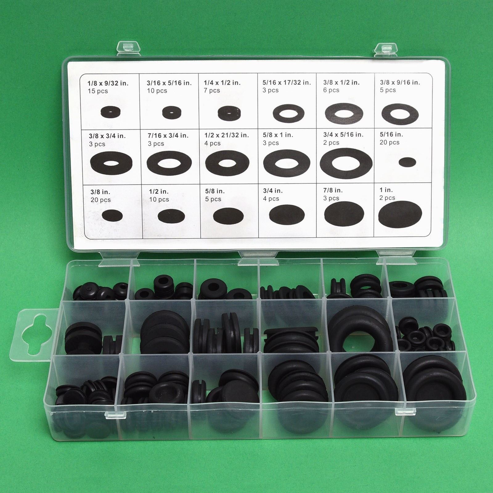 125 pc. Rubber Grommet & Solid Hole Plug Assortment Firewall Wire Gasket Set