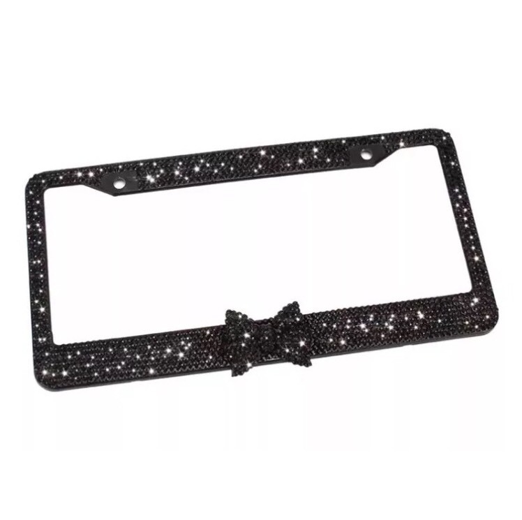 Black Diamond Bling Glitter Crystal Rhinestone Metal US Car License Plate Frame