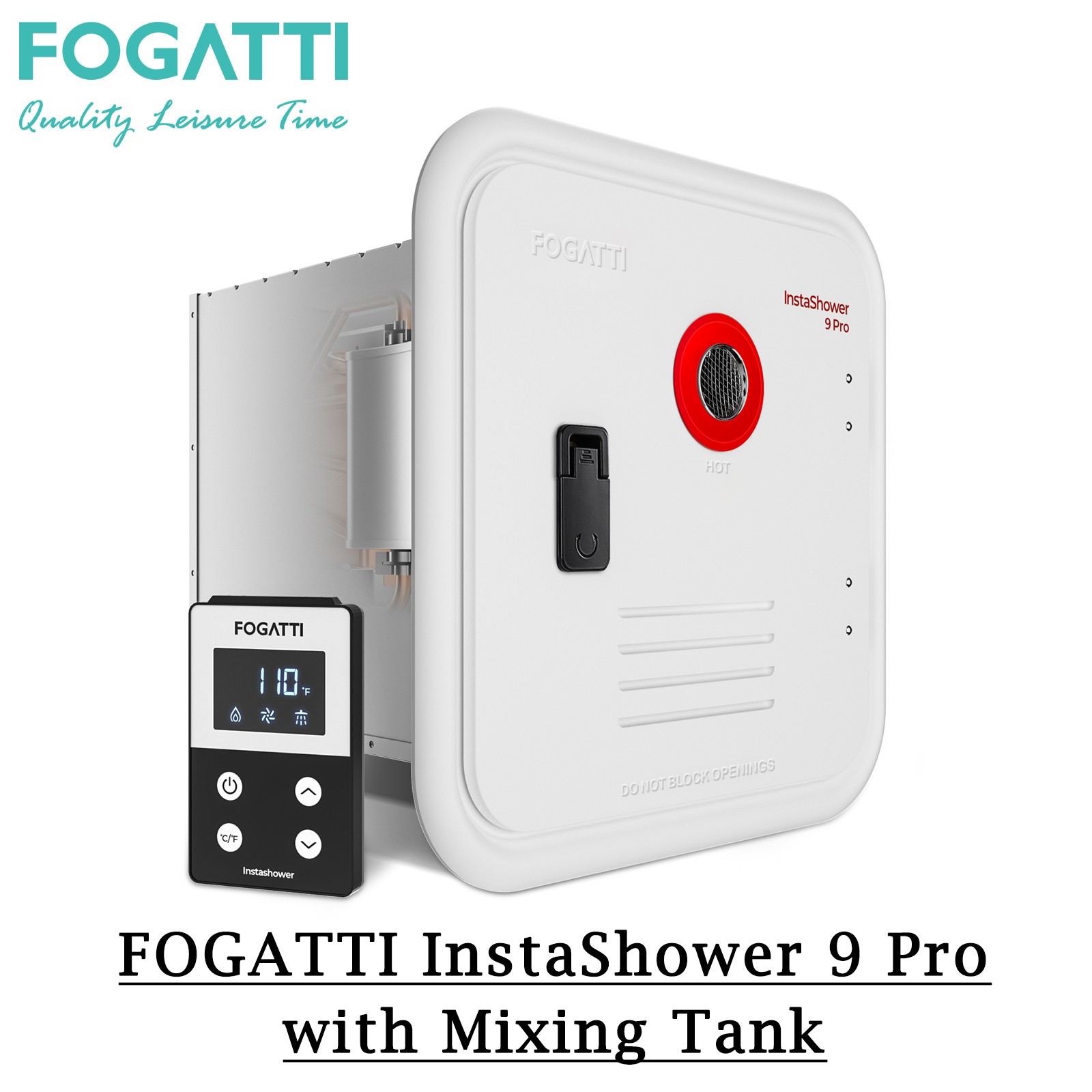 FOGATTI InstaShower 9 Pro 66K BTU RV Tankless Water Heater 15*15 Door+Controller