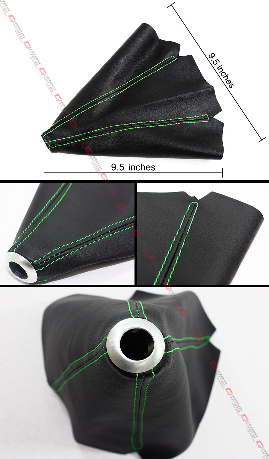 UNIVERSAL BLACK PVC LEATHER MANUAL SHIFT SHIFTER BOOT COVER WITH GREEN STITCHING