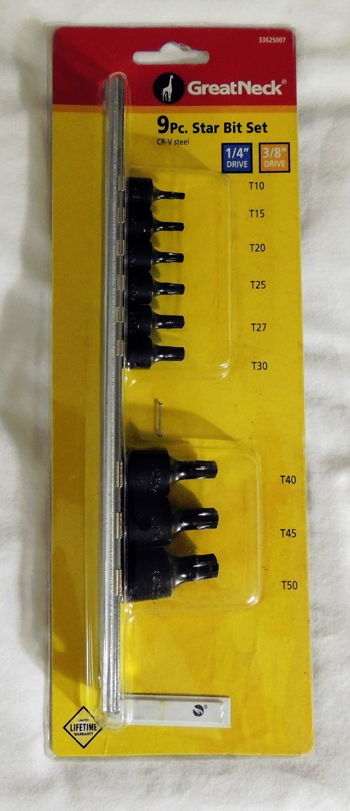 NEW 9 PC GREAT NECK STAR BIT SET TORX SOCKETS 1/4 & 3/8 FROM T10 TO T50 33625007