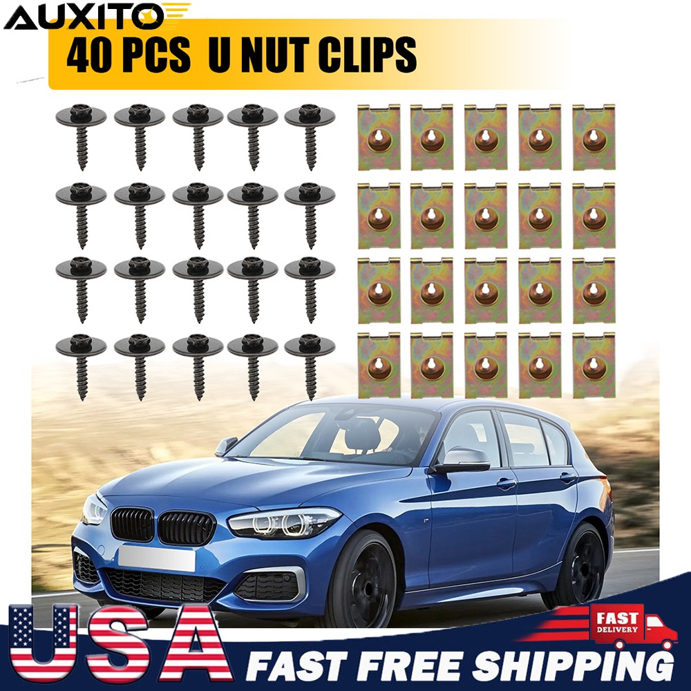 40pcs Car Screw Body Fender Bumper Retainer Fixed U Nut Clips Gasket Fastener