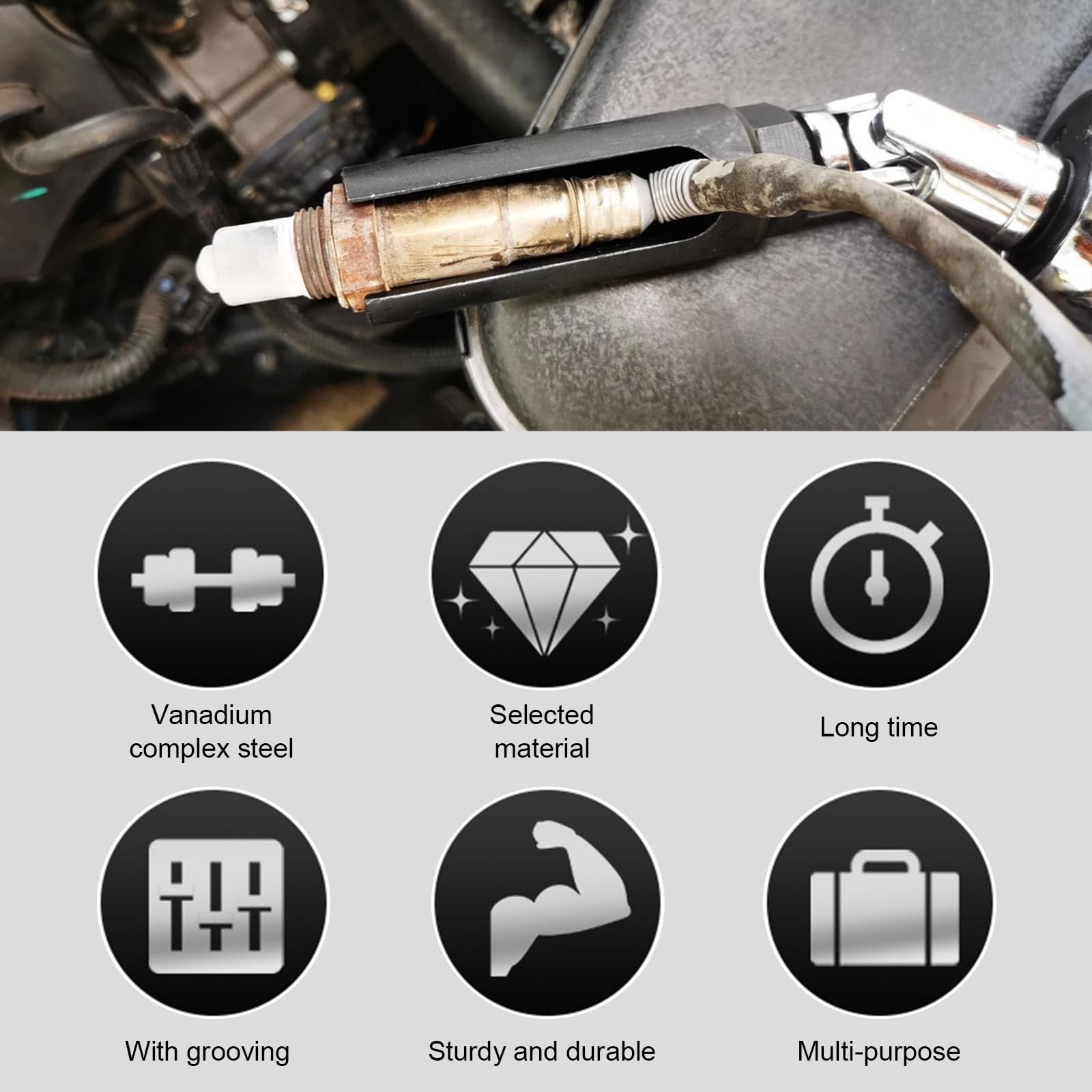 Car Oxygen Sensor Socket with Side Wire Cutout, 1/2″ Drive by 7/8″ 6-Point Fit A