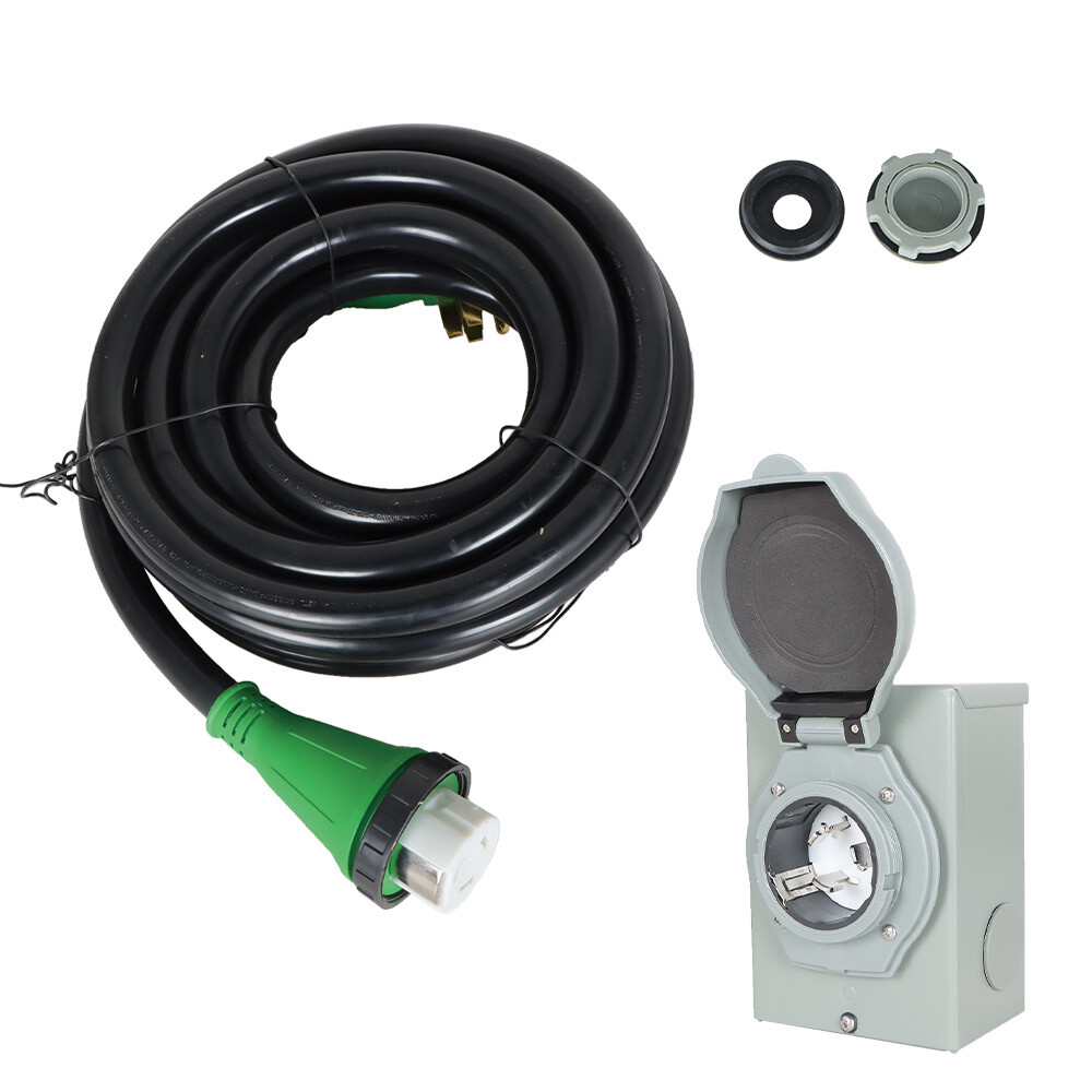 50 Amp 25-50 Ft Generator Cord & Power Inlet Box NEMA 14-50P/SS2-50R 50 Amp