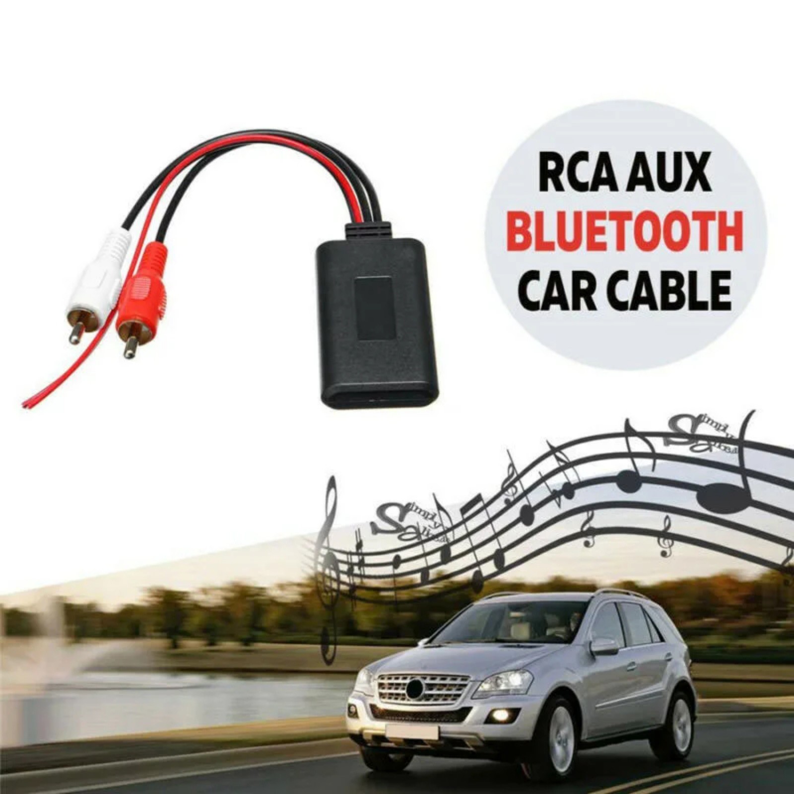 Universal 2RCA Bluetooth Receiver AUX Adapter for Most Vehicles & Car Stereos
