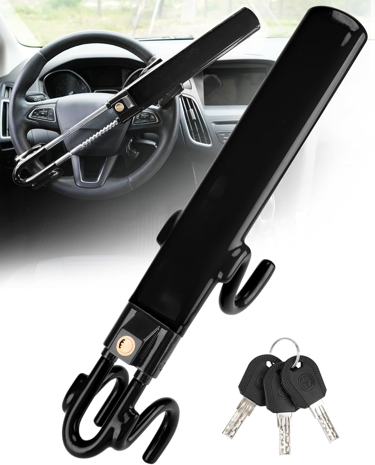 Alloy Steel Steering Wheel Lock with Double Protection – 3 Key Anti-Theft System