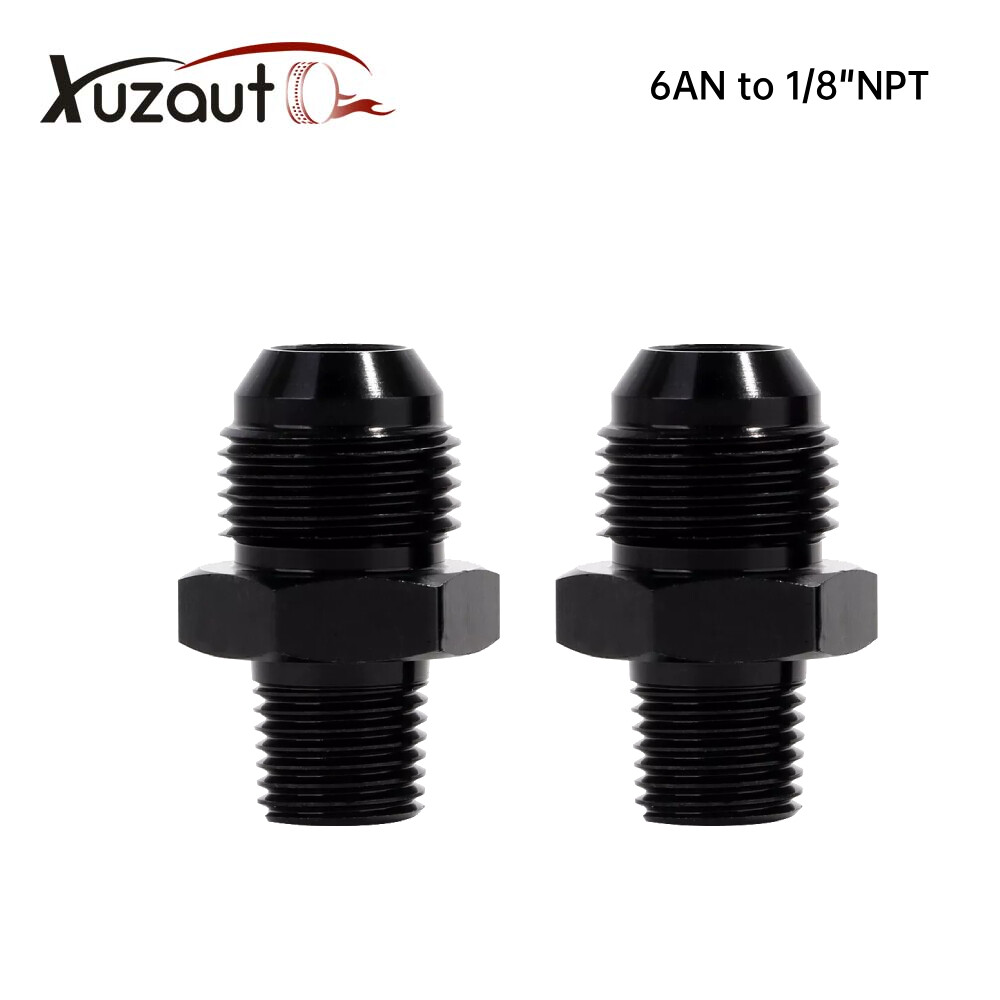 1/8″ NPT to 6AN Fitting Male Straight Fittings Adapter Aluminum Black 2Pcs
