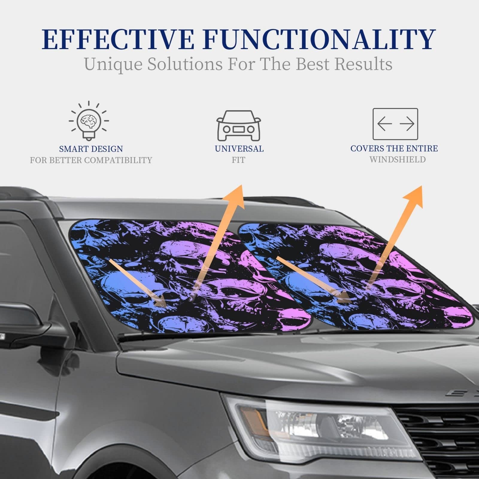 Skull Windshield Sun Shade Foldable 2pcs Car Front Window one size,