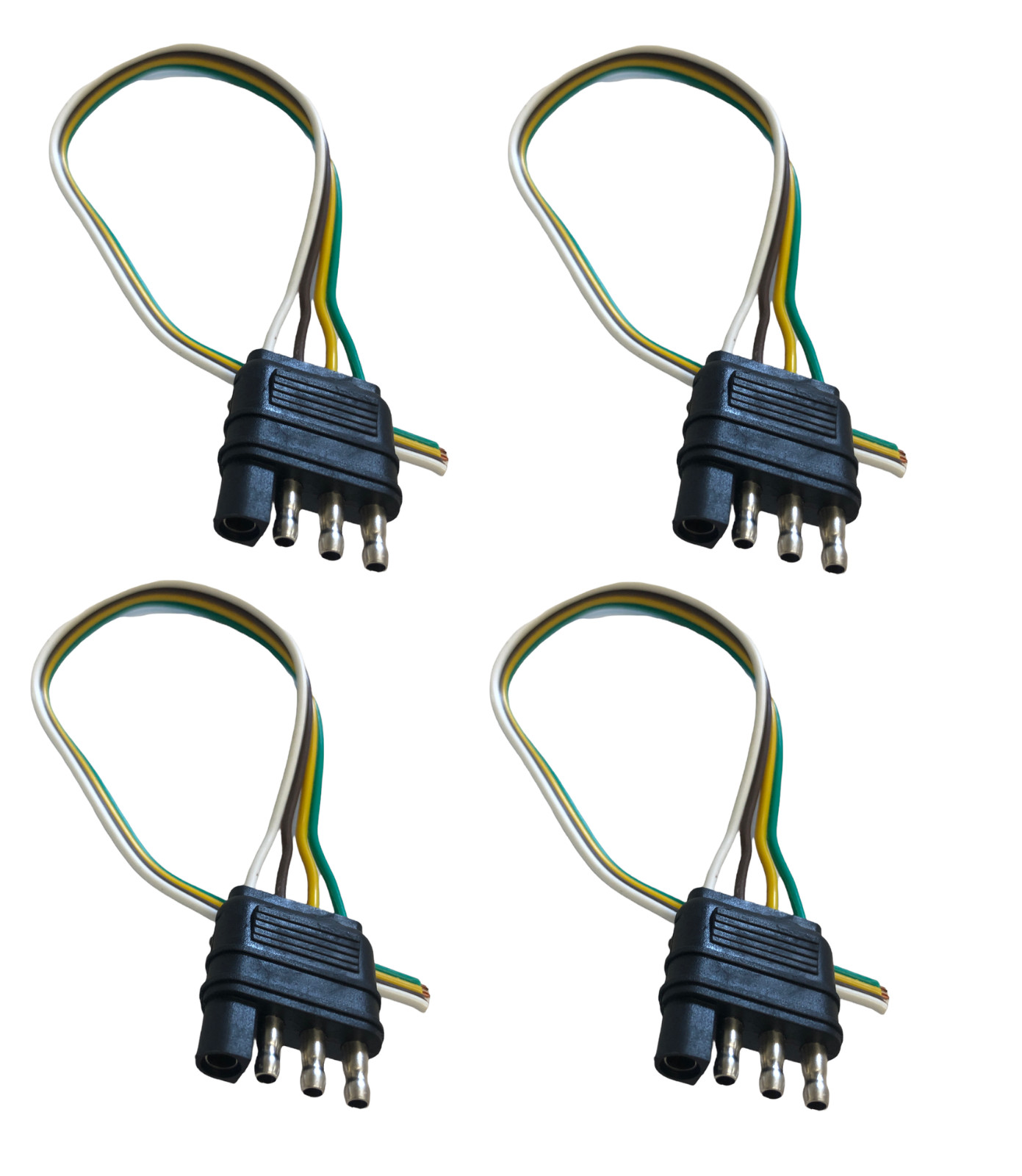 4) 4-Way Flat 4 Pin 1 ft /12 in Trailer Light Wiring Harness Male Plug Connector