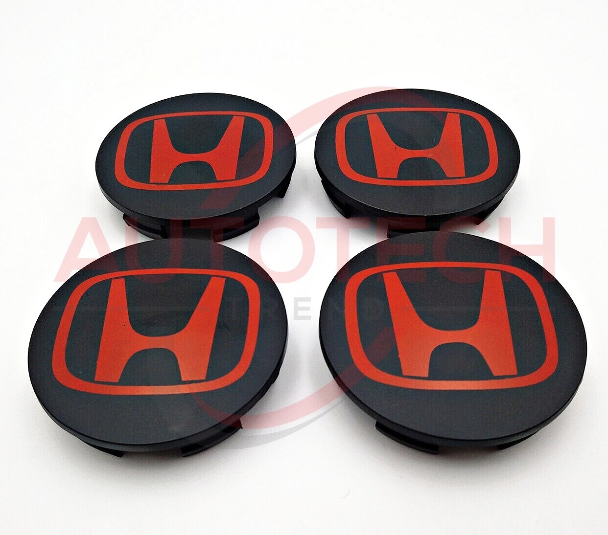 Black/Red HONDA Set Of 4 Wheel Center Caps 69MM
