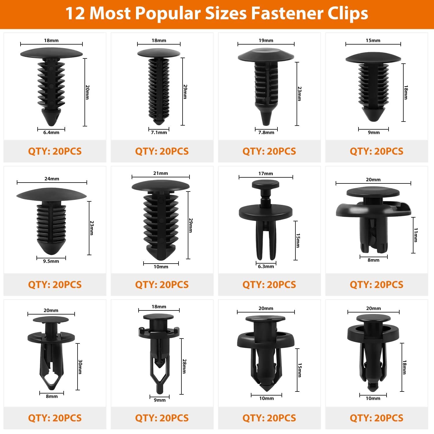 240 PCS Box Set Bumper Fender Liner Push Type Retainer Clips with Tool for Honda