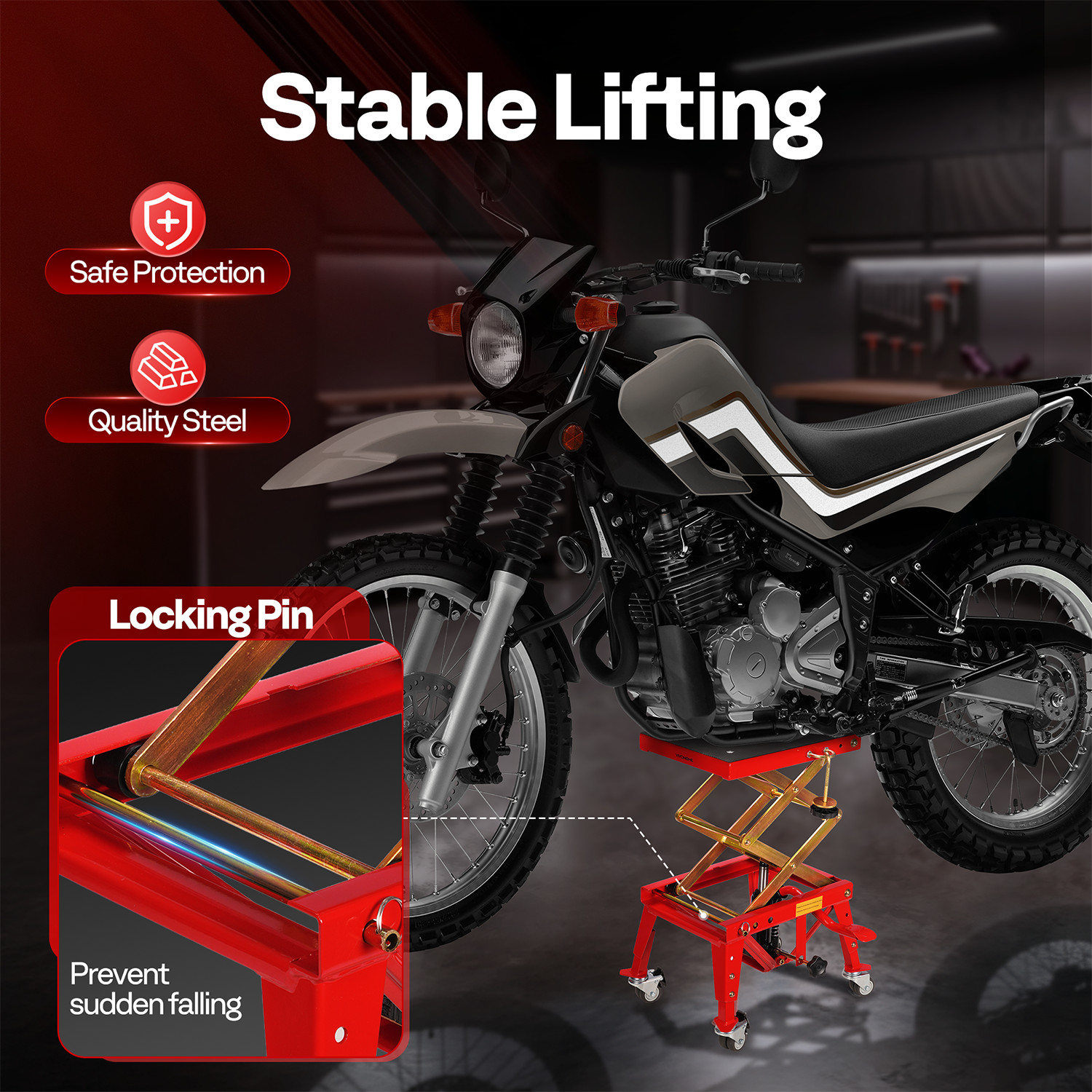 350lbs Hydraulic Motorcycle Lift Table ATV Dirt Bike Scissor Jack Stand 4 Wheels