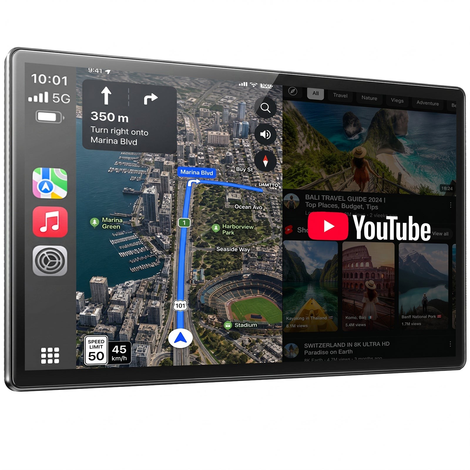 11inch Wireless Apple CarPlay Screen Portable Car Stereo Android Auto w/ Youtube