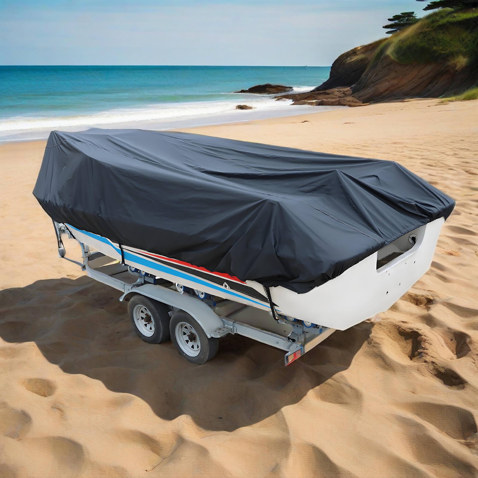 Boat Cover Fishing V-Hull Runabout Trailerable Black Waterproof 11-13ft New