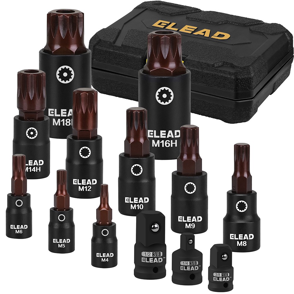 13Pc Triple Square Spline Bit Impact Socket Set M4 – M18 1/4” 3/8” 1/2” Drive S2