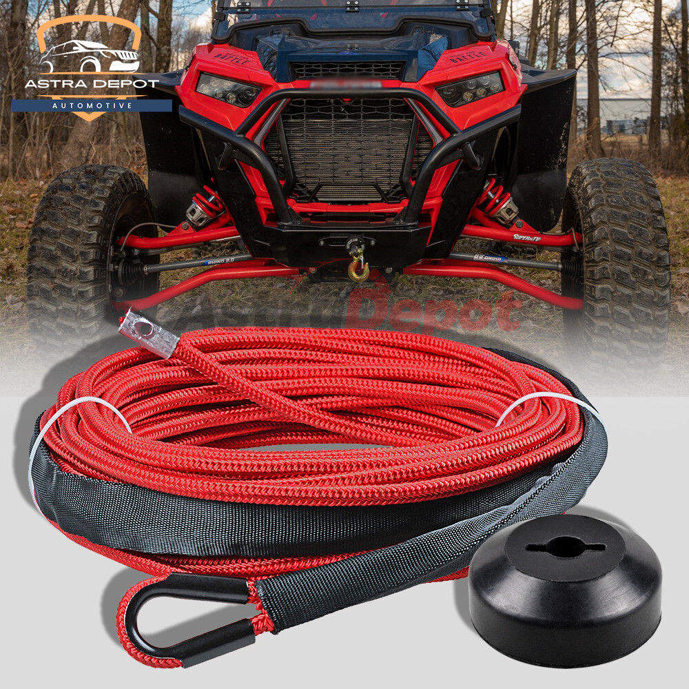 50′ x 1/4″ 7000 LB Synthetic Nylon Winch Rope Line Cable Red + Stopper ATV UTV