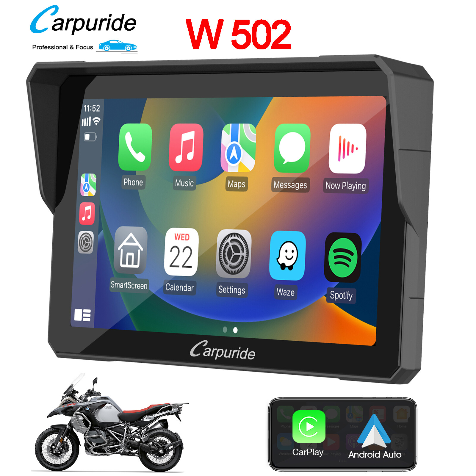 Carpuride W502 Wireless Car Stereo Carplay Android Auto Touchscreen Waterproof