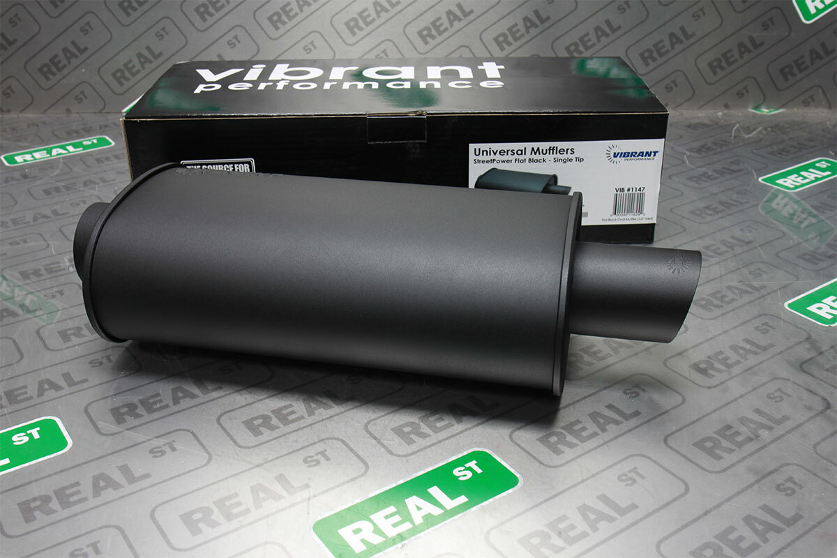 Vibrant StreetPower Flat Black Oval Muffler with Single 3″ Round Tip 3″ Inlet