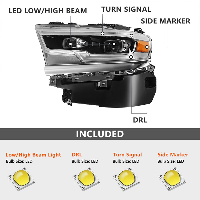 For Dodge Ram 1500 2019-2022 LED DRL Projector Headlight Left Driver Side