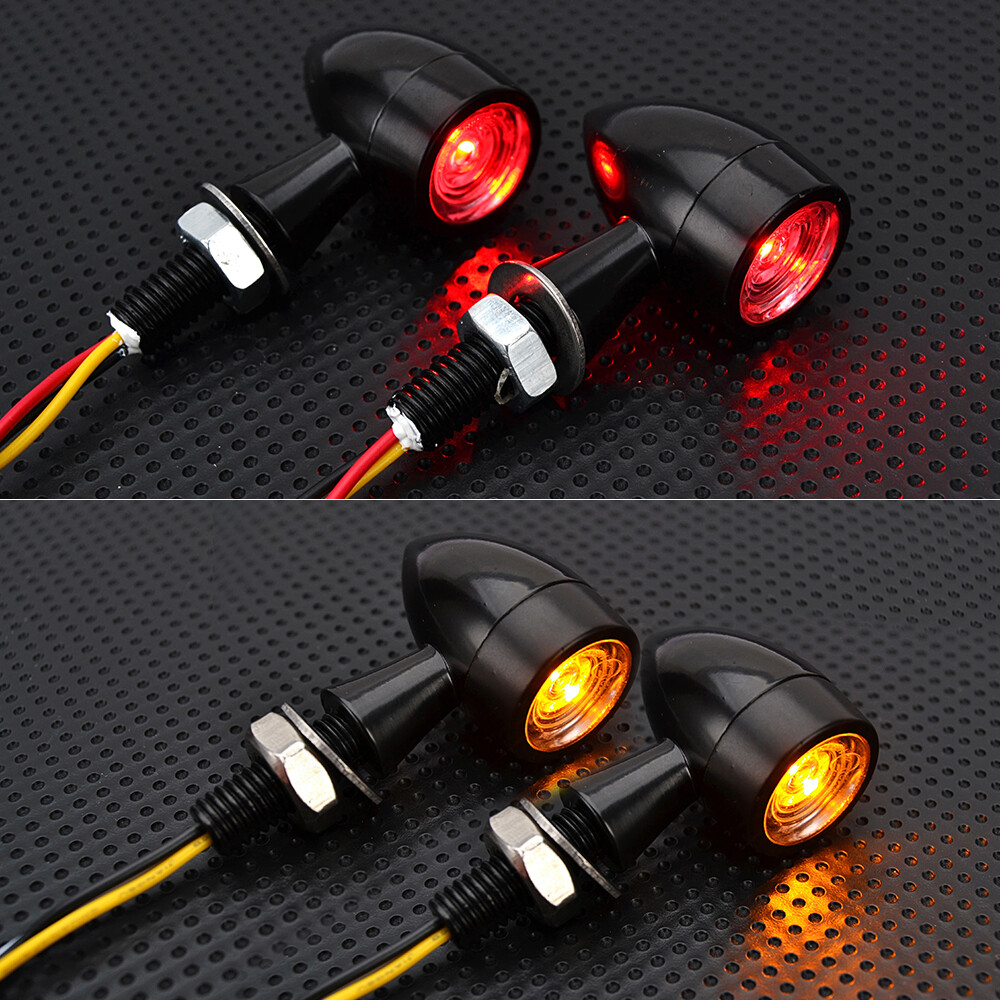 Motorcycle LED Bullet Mini Turn Signals Brake Blinker Light Indicator Amber+Red