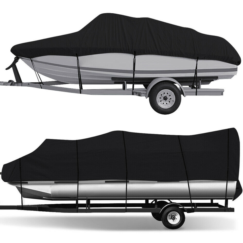 Heavy Duty Boat Cover Waterproof UV Fit V-Hull Tri-Hull Fishing Ski Bass Pontoon
