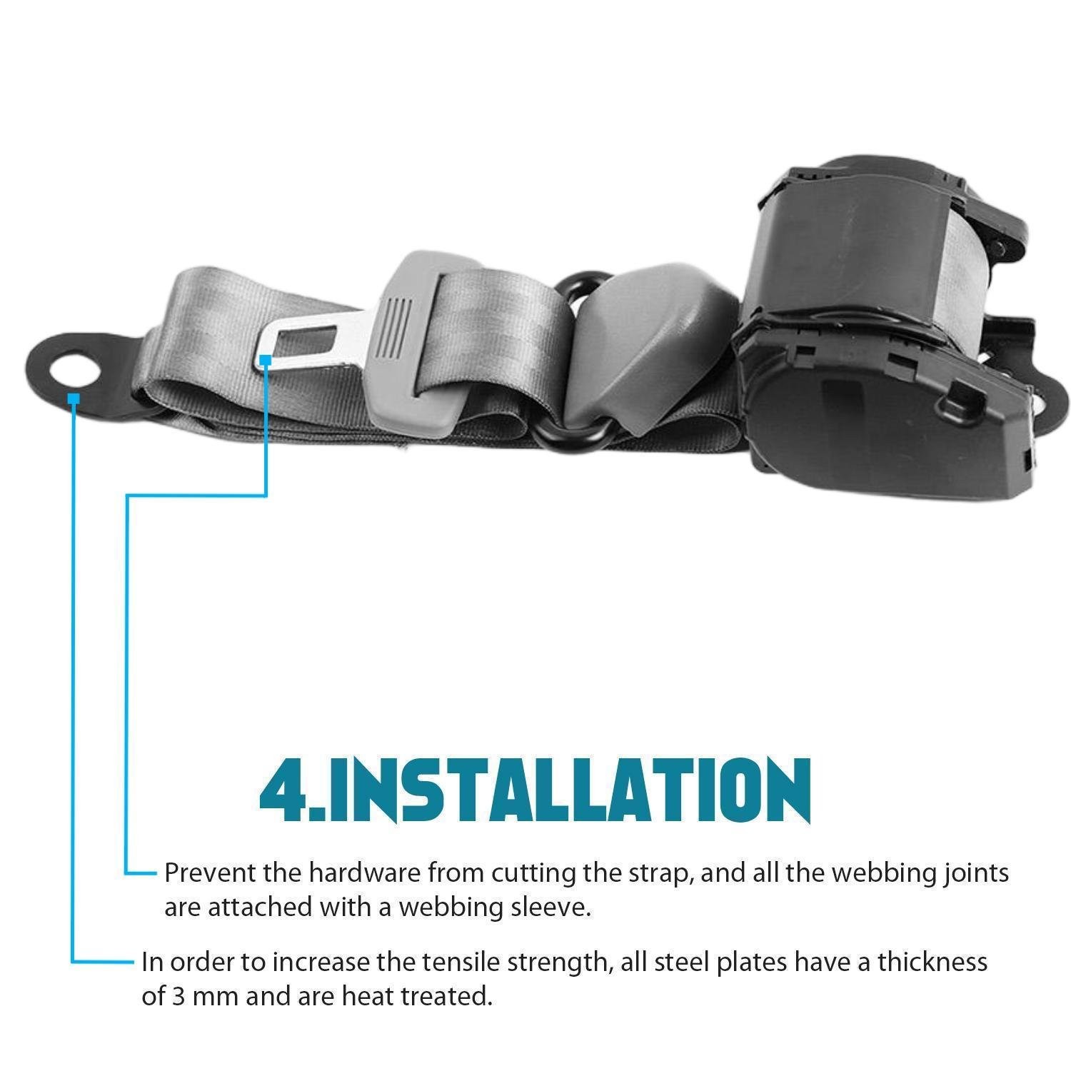 3-Point Grey Retractable Adjustable Car Seat Belt For Toyota Tundra 2007-2017