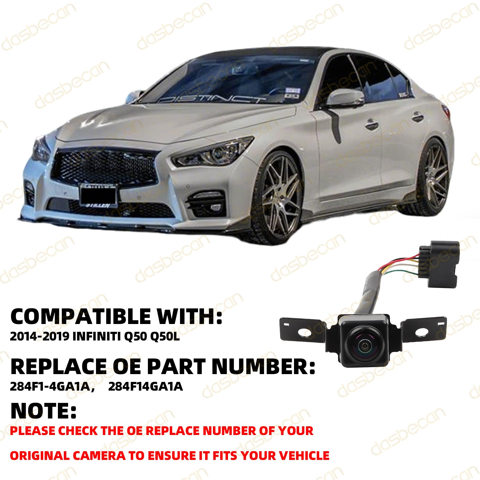 Front Bumper Grille View Camera for INFINITI Q50 Q50L 2014-2019 284F1-4GA1A