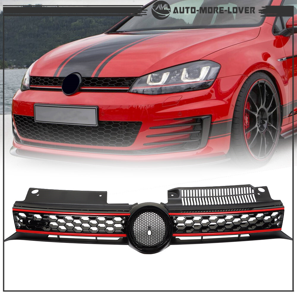 Front Upper Grille Black/Red Trim For 2010-2014 Vw Mk6 Golf/gti/jetta Sportwagen