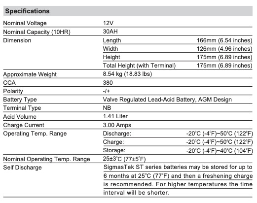 SigmasTek STX30L-BS Battery (385CCA)