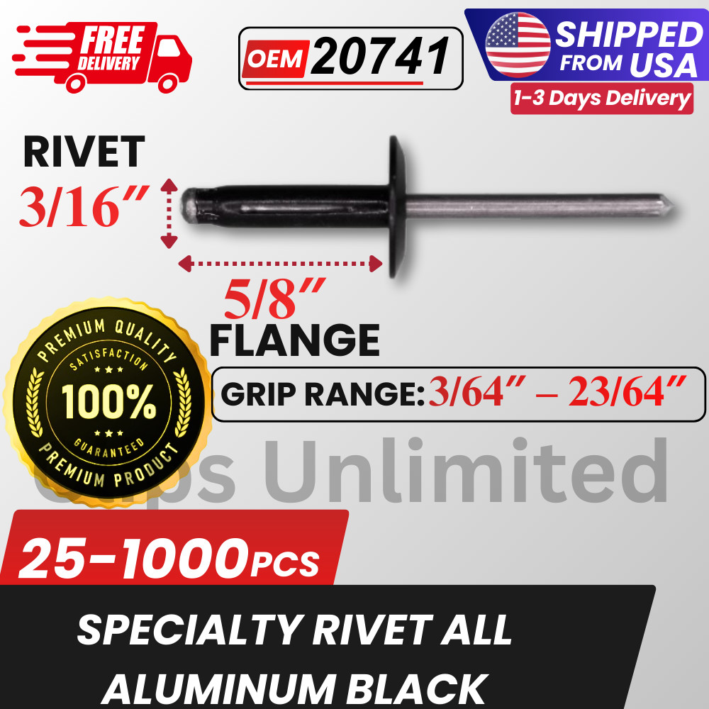 A 20741 Rivet 3/16″ Dia 5/8″ Flange Black Aluminum GM 11516807, 25-1000PCS