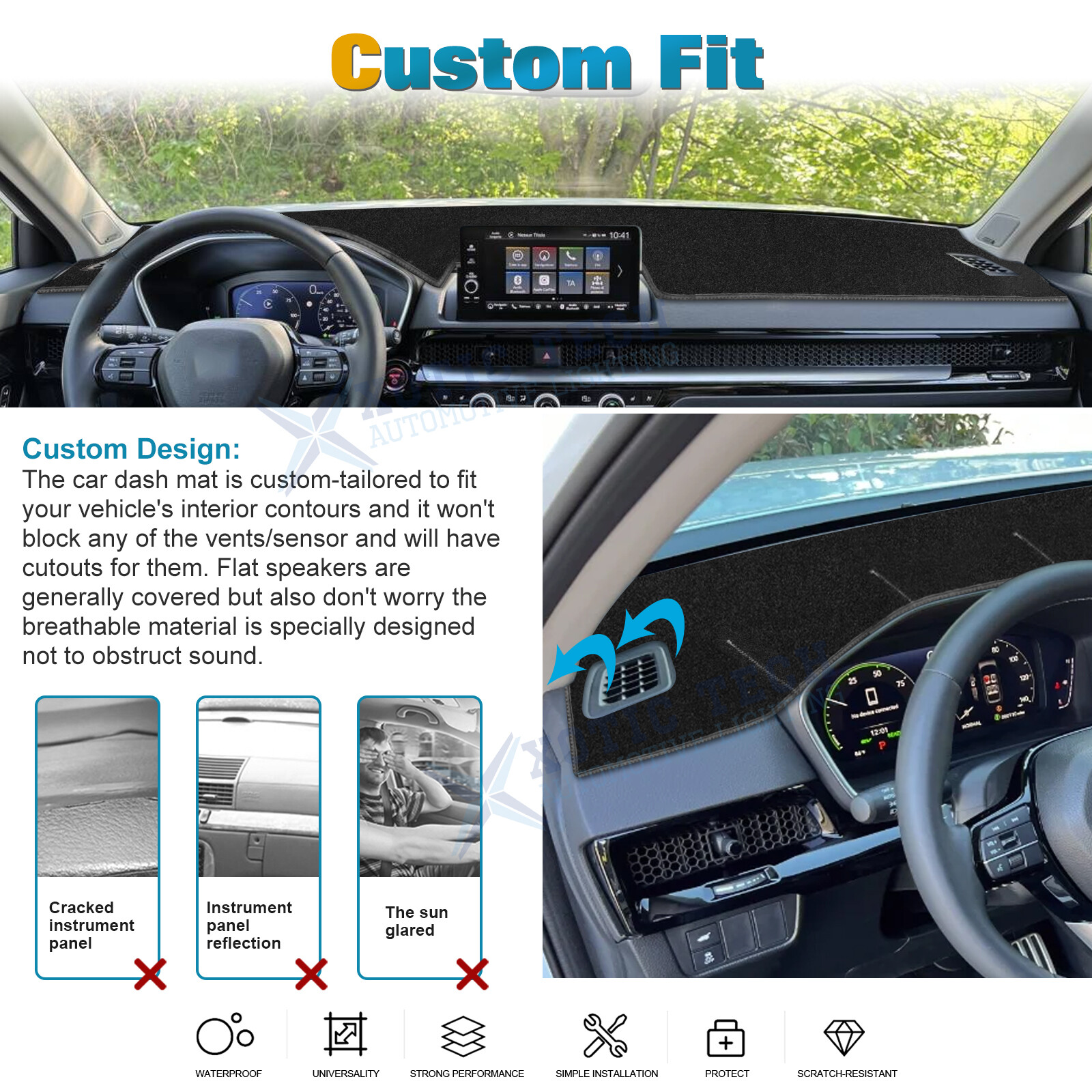 Black Dashboard Mat Poly Carpet DashMat Non-Slip Cover For Honda CRV 2023-2025