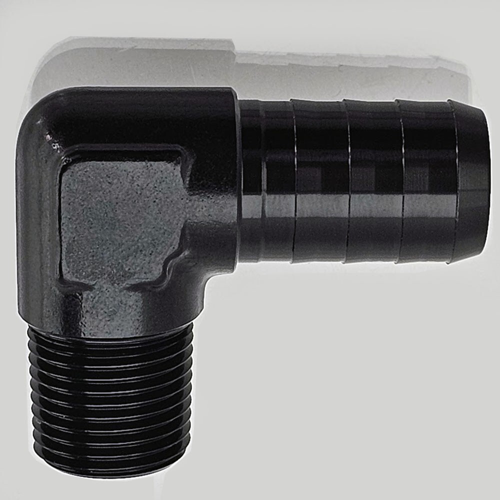 UPR Black Aluminum 5/8 OD Hose Barb End Nipple to 3/8 Npt Fitting Adapter 90 Deg