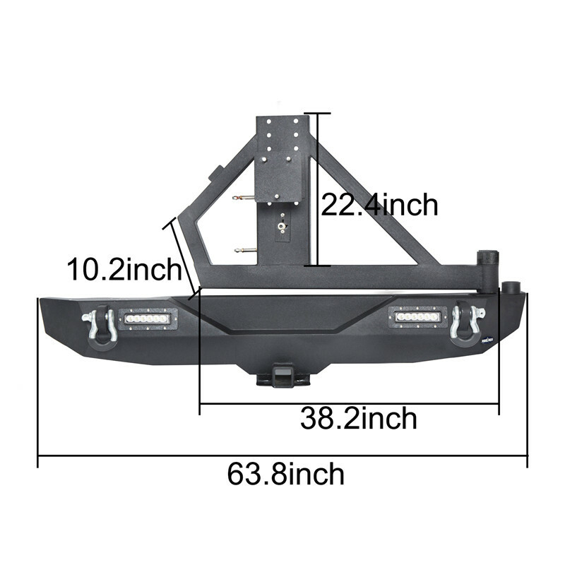 Hooke Road Fit 07-18 Jeep Wrangler JK Rear Bumper w/ Tire Carrier Light Tow Hook
