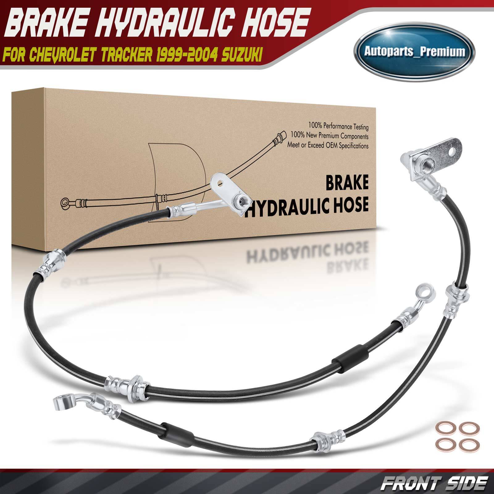 2Pcs Front Left & Right Brake Hydraulic Hose for Chevrolet Tracker 99-04 Suzuki