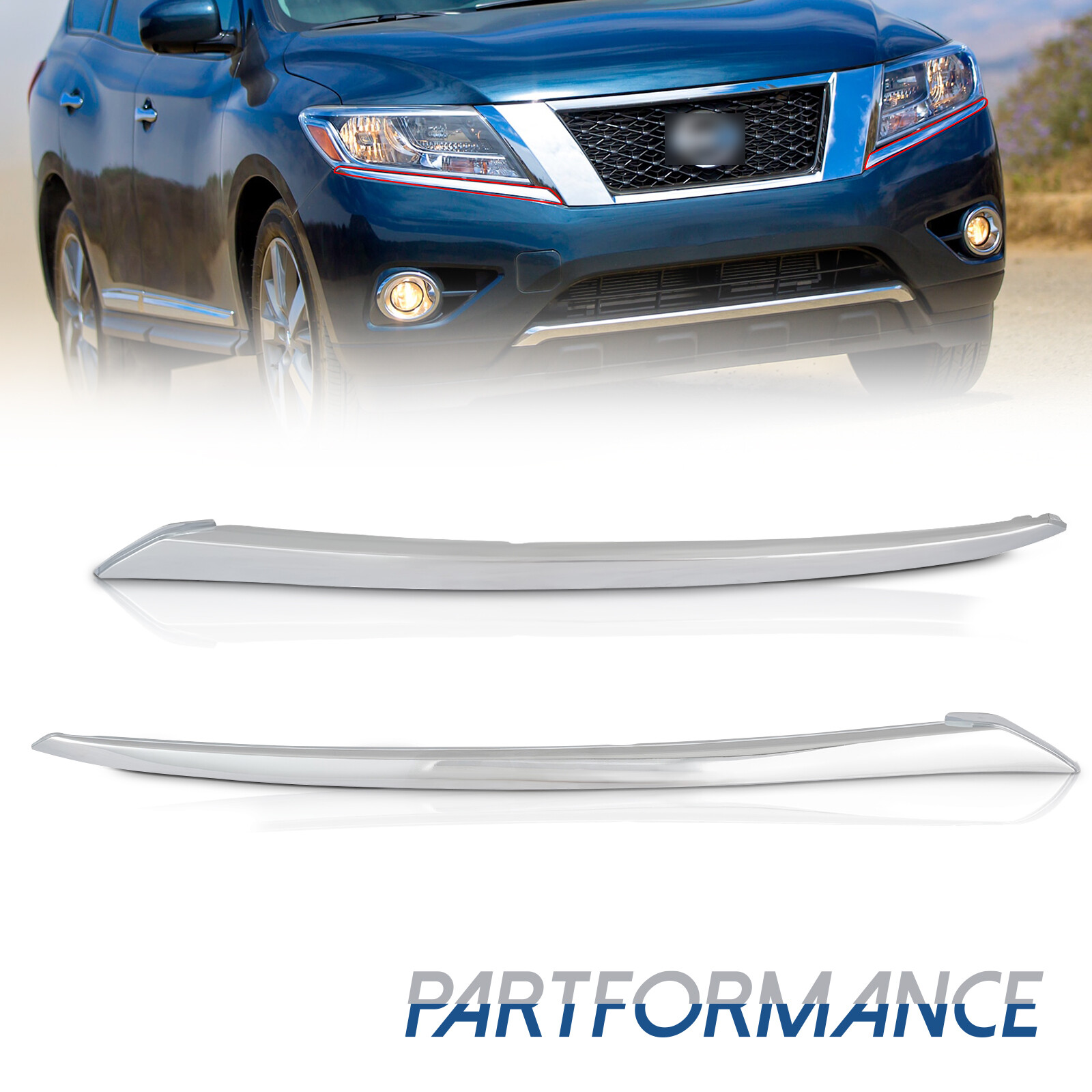 For Nissan Pathfinder 2013-2016 Chrome Front Left & Right Side Bumper Trim Set