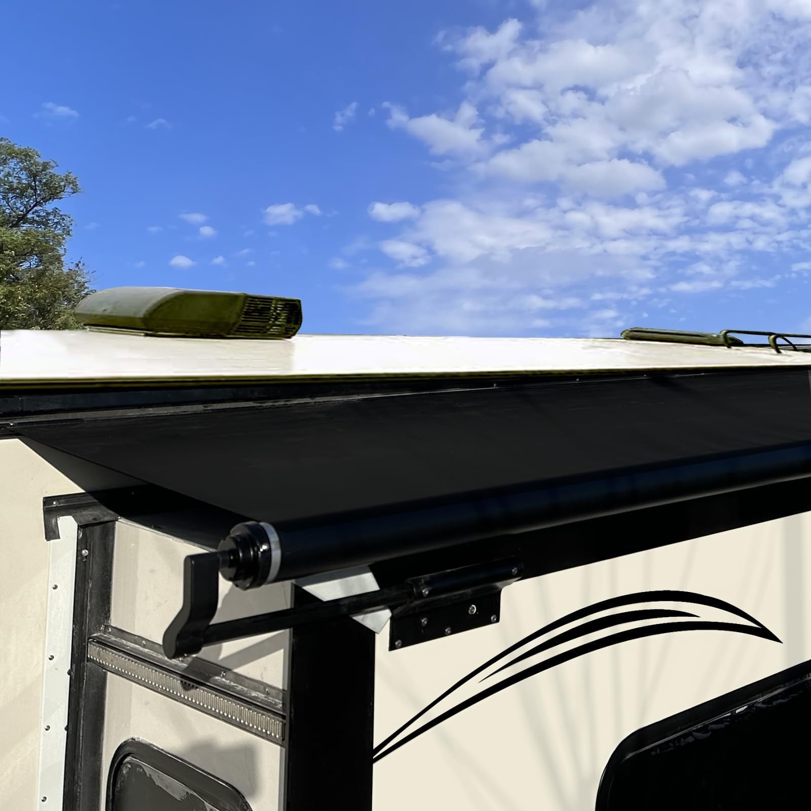 Universal RV Slide Out Awning Fabric Replacement – 49″ x 170″, Black Topper for