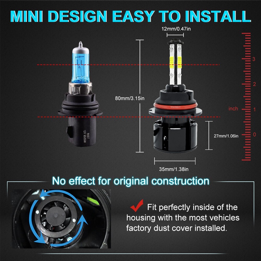 2x 9007/HB5 LED Headlight Bulbs Kit 6500K White High Low Beam Light Super Bright