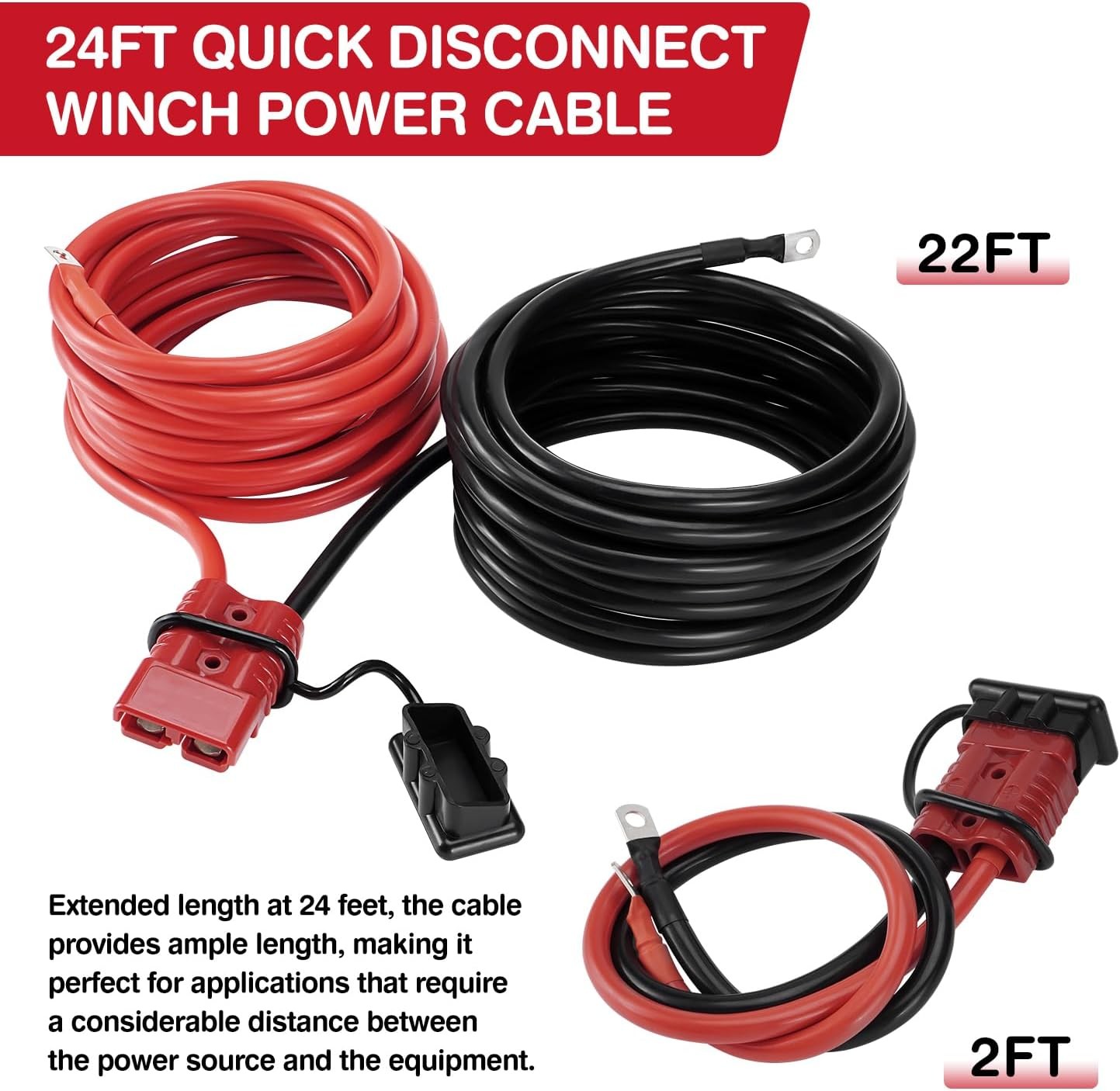 24 FT Quick Disconnect Winch Power Cable 4 Gauge 4 AWG Copper Wiring Repair Kit