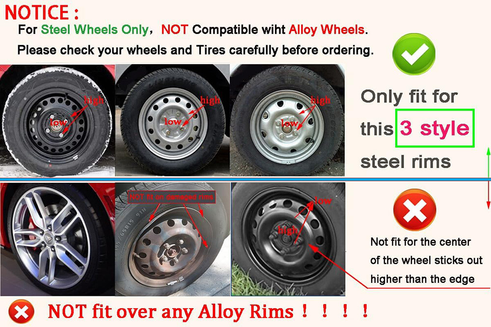 15″/16″Set of 4 Snap On Full Hub Cap Wheel Covers Fit for R16/15 Tire &Steel Rim