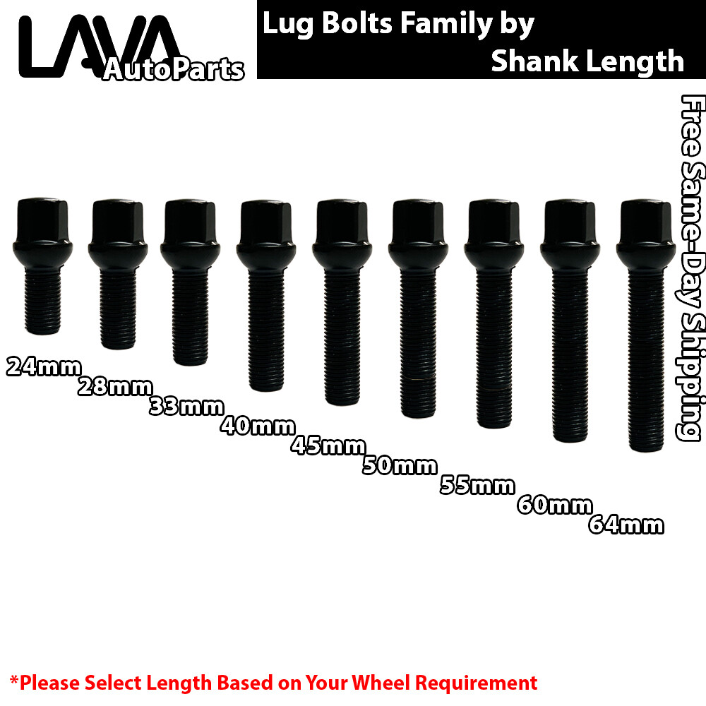 20 PCS BLACK 14X1.5 BALL SEAT LUG BOLT 28MM SHANK FIT PORSCHE STOCK WHEEL&MORE