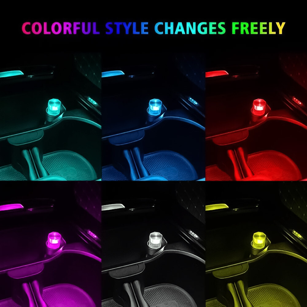 2Pcs 7 Color Car Interior Accessories Mini USB LED Light Neon Atmosphere Parts