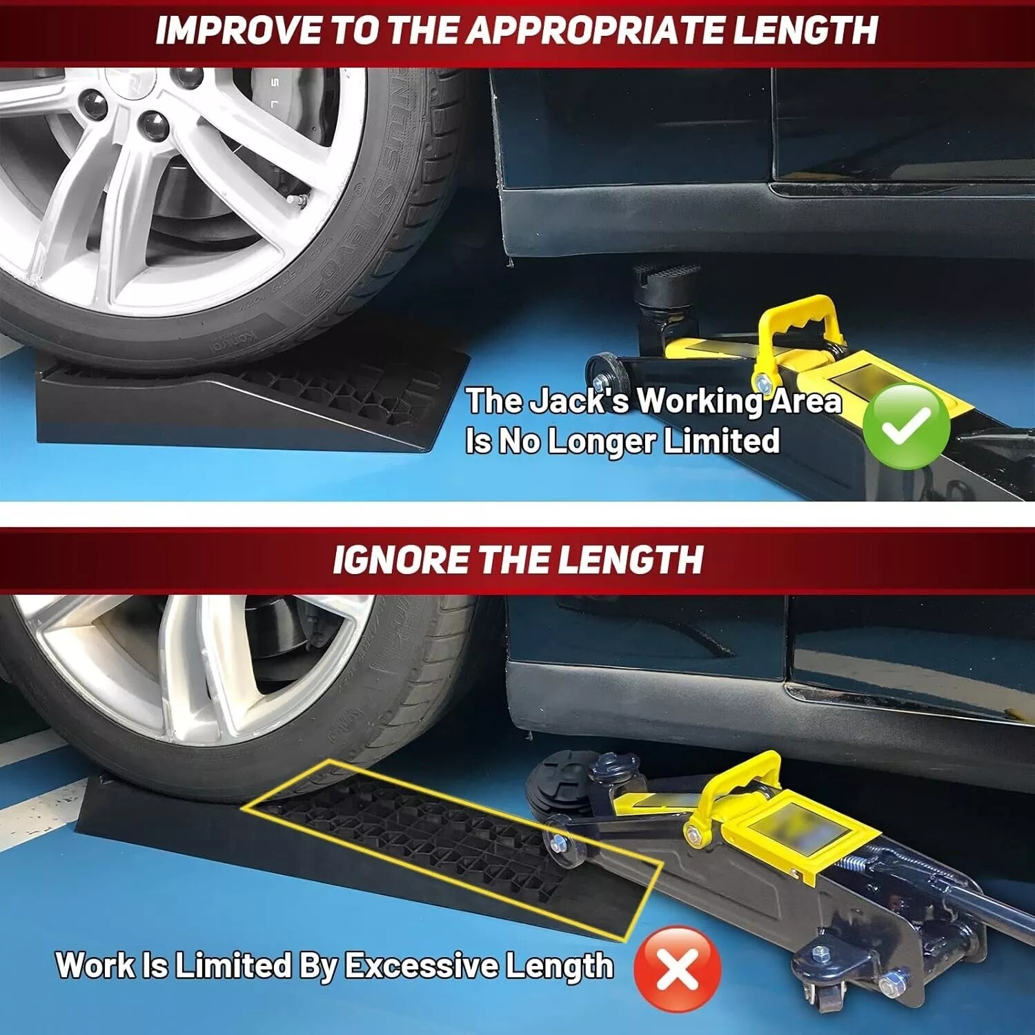 1 Pair Low Black Car Service Ramp for Lift and Vehicle Maintenance Portable 5T