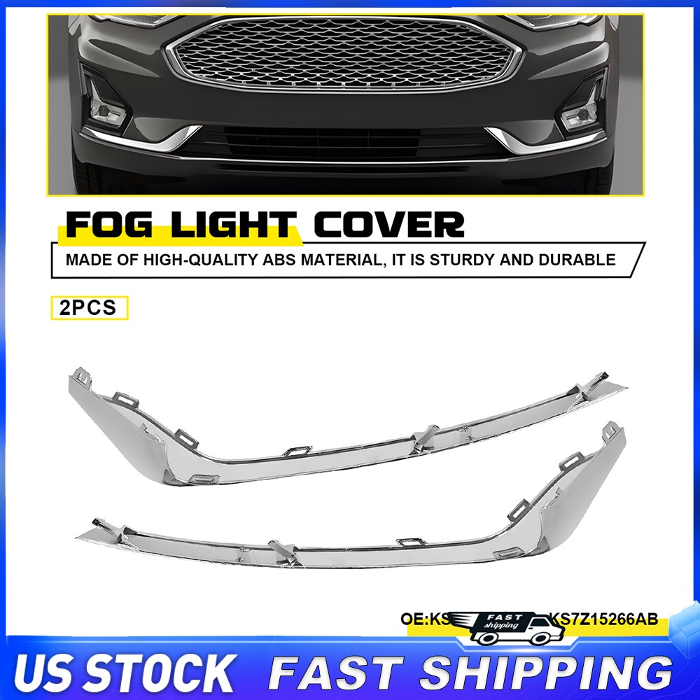 Pair For 2019-20 Ford Fusion Chrome LH RH Front Bumper Fog Light Lamp Strip Trim
