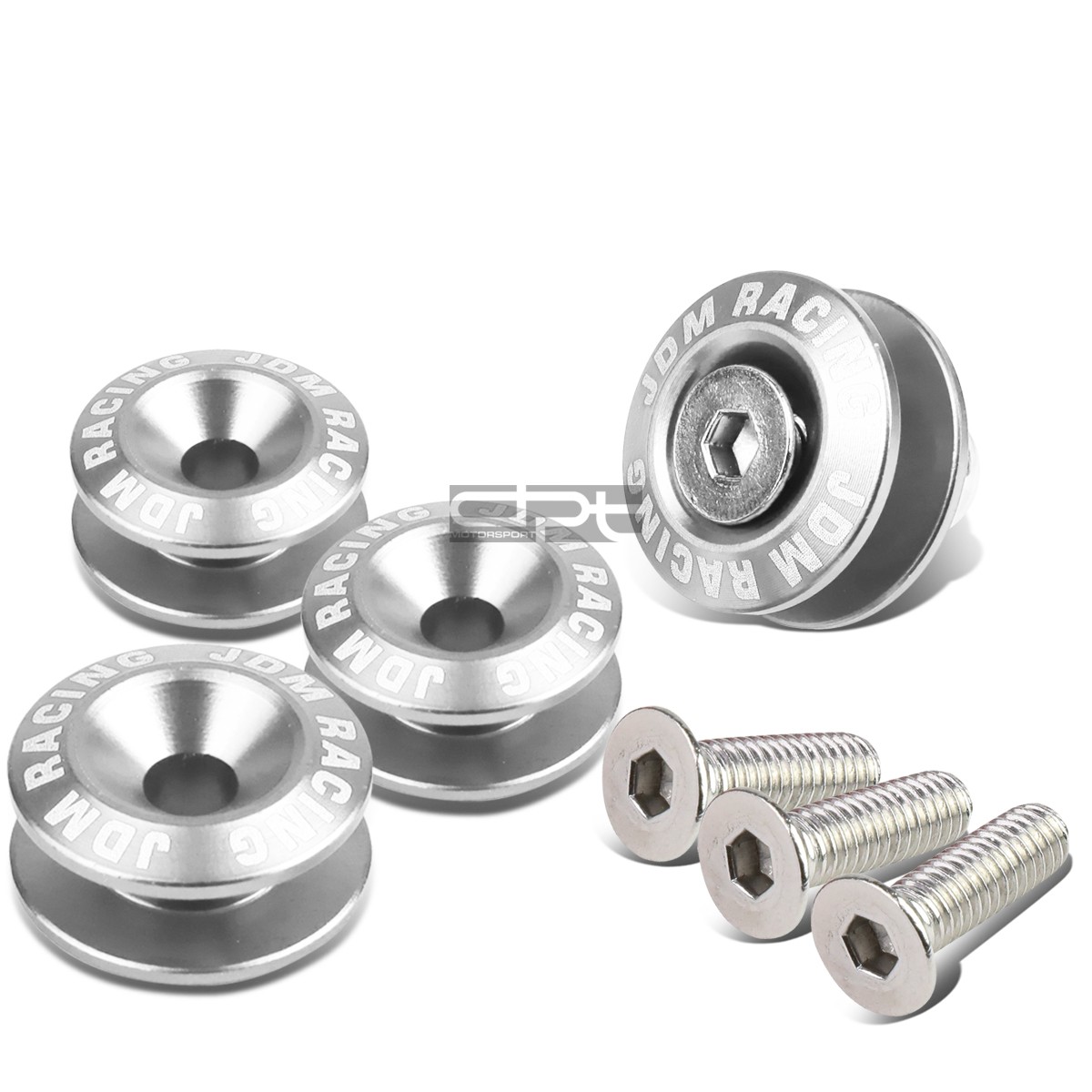 SILVER CAR BUMPER/FENDER/TRUNK/HATCH ALUMINUM QUICK RELEASE FASTENER+WASHER KIT