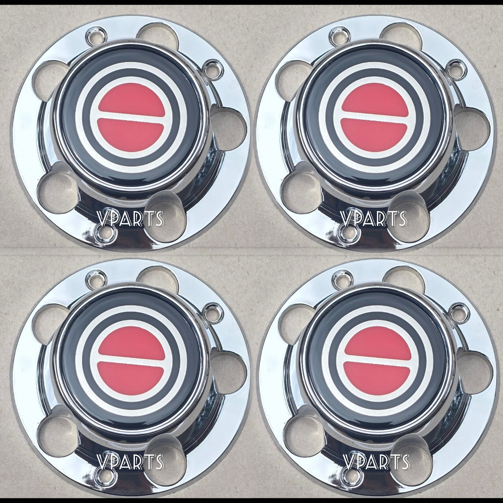4pcs 1980-1996 FORD F150 BRONCO VAN Chrome Wheel Hub Center Caps RED emblems