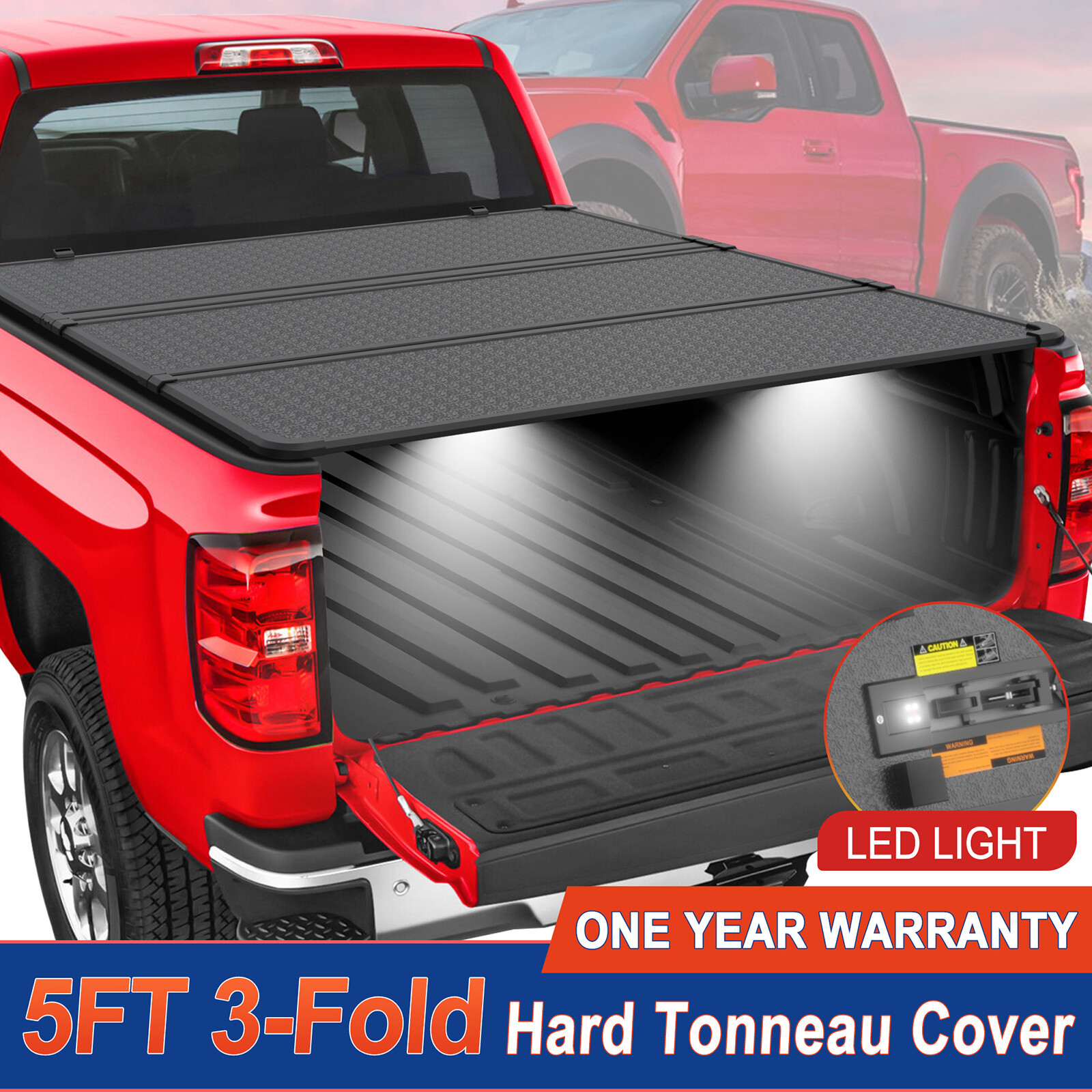 5FT 3-Fold Hard Tonneau Cover For 2005-2023 Nissan Frontier Bed Truck Waterproof