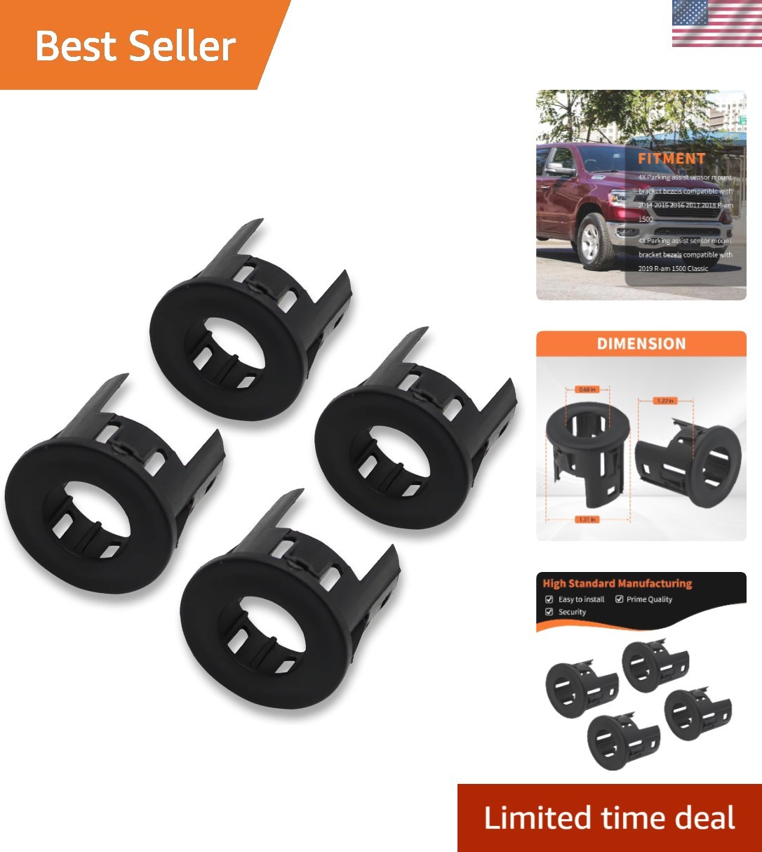 4-Pack Parking Assist Sensor Bezels for Ram 1500 2014-2019 – Hassle-Free Install