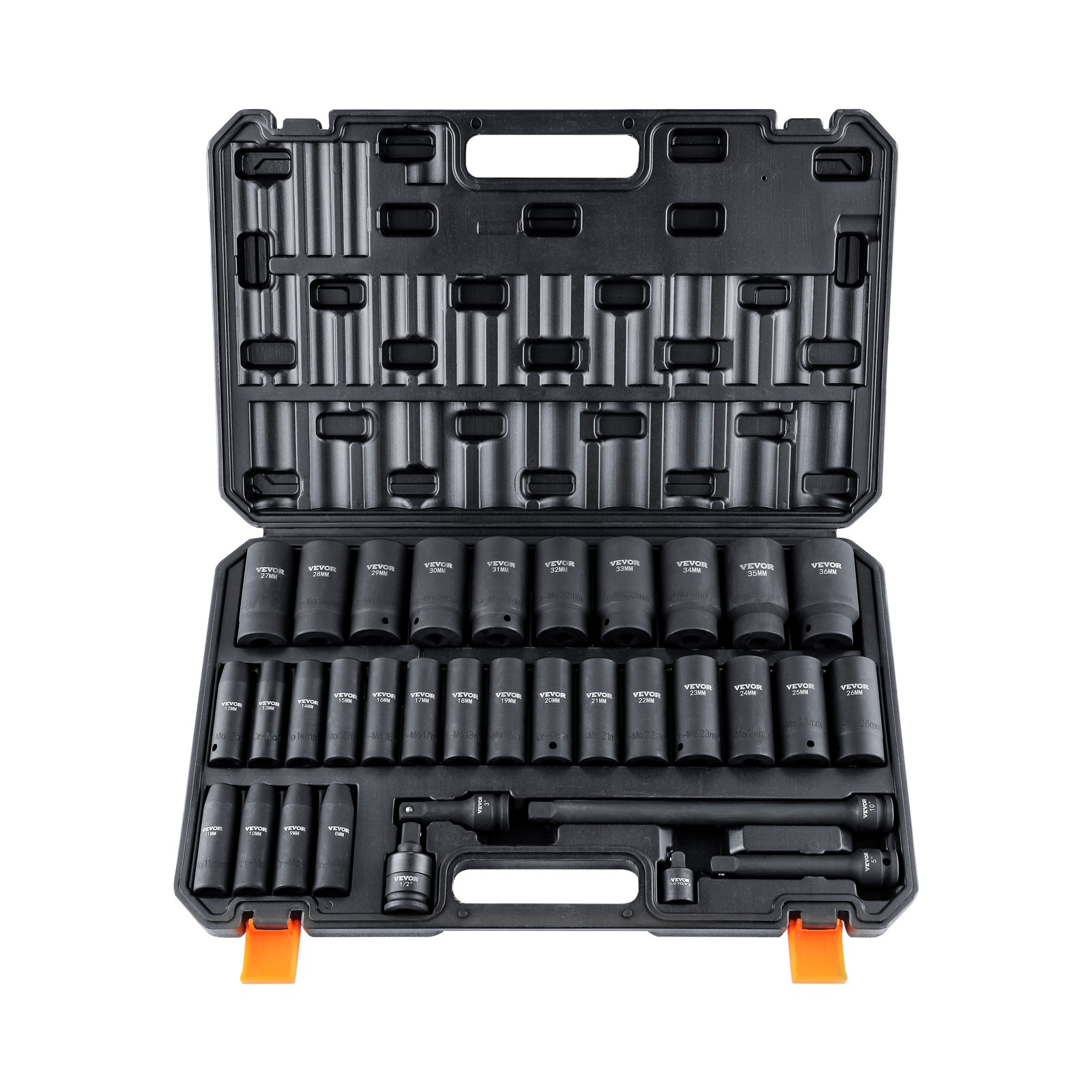 VEVOR Impact Sockets Set 34pcs 6-Point 1/2in Drive Bit Ratchet Tool Kit Case