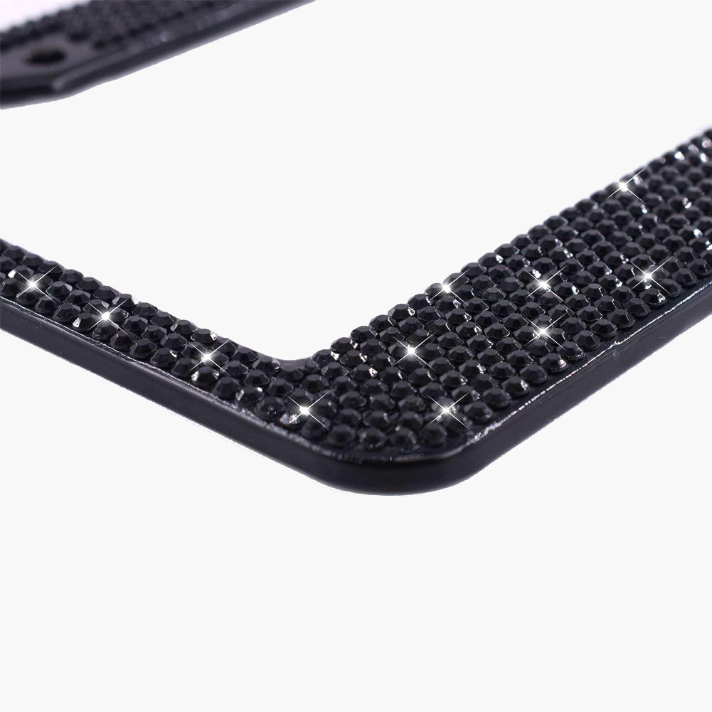 License Plate Frames BLACK Rhinestone Shiny on Stainless Set of 2 Front/Rear